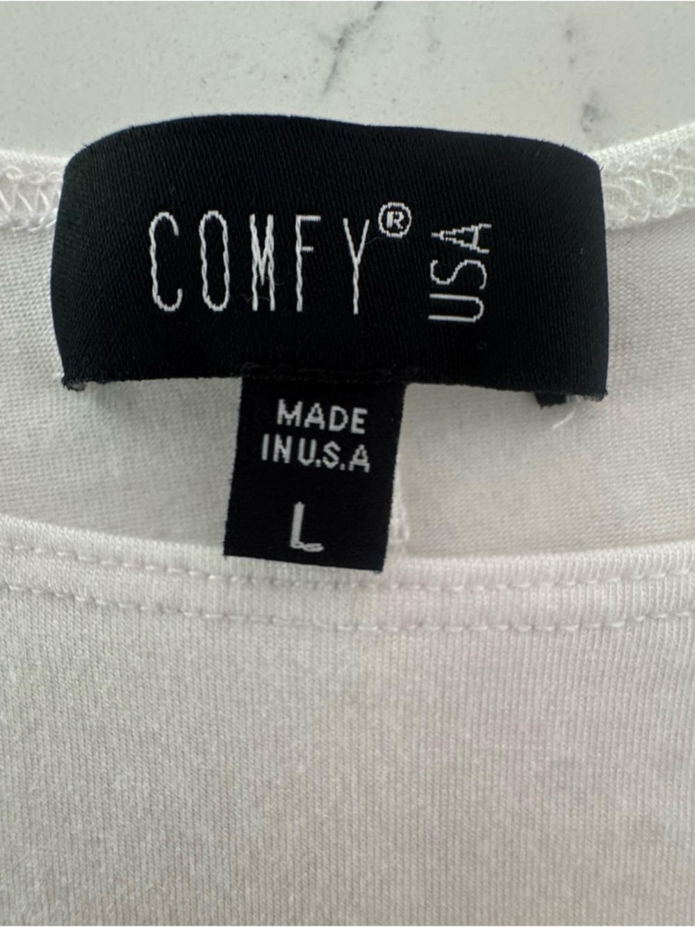 Comfy USA White Modal Swing Tunic Top Large Sharkbite Side Slit Made USA - Picture 4 of 5